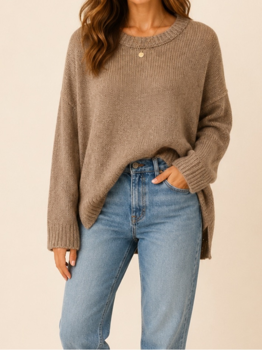 Madewell Alpaca Cotton Relaxed Scoop Crewneck Sweater Brown Women Size M
